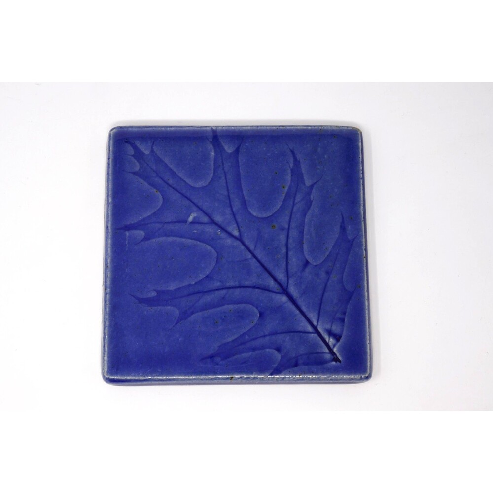 B Moore Stoneware Art Pottery Blue Oak Leaf Tile